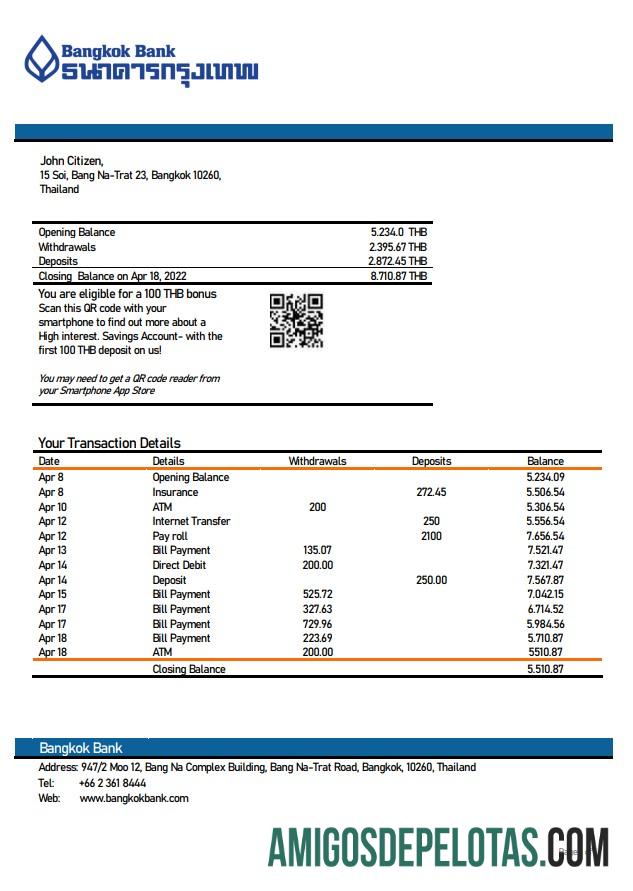 Thailand Bangkok Bank St Version 2 amostra